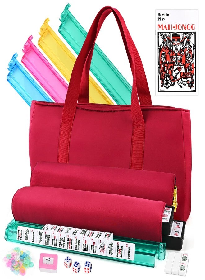 GOLDGE American Mahjong Tile Set - 166 White Tiles, 4 All-in-One Color Racks with Pushers, 3 Dice, Portable Red Carrying Bag - Complete Mahjong Game Set - Image 1
